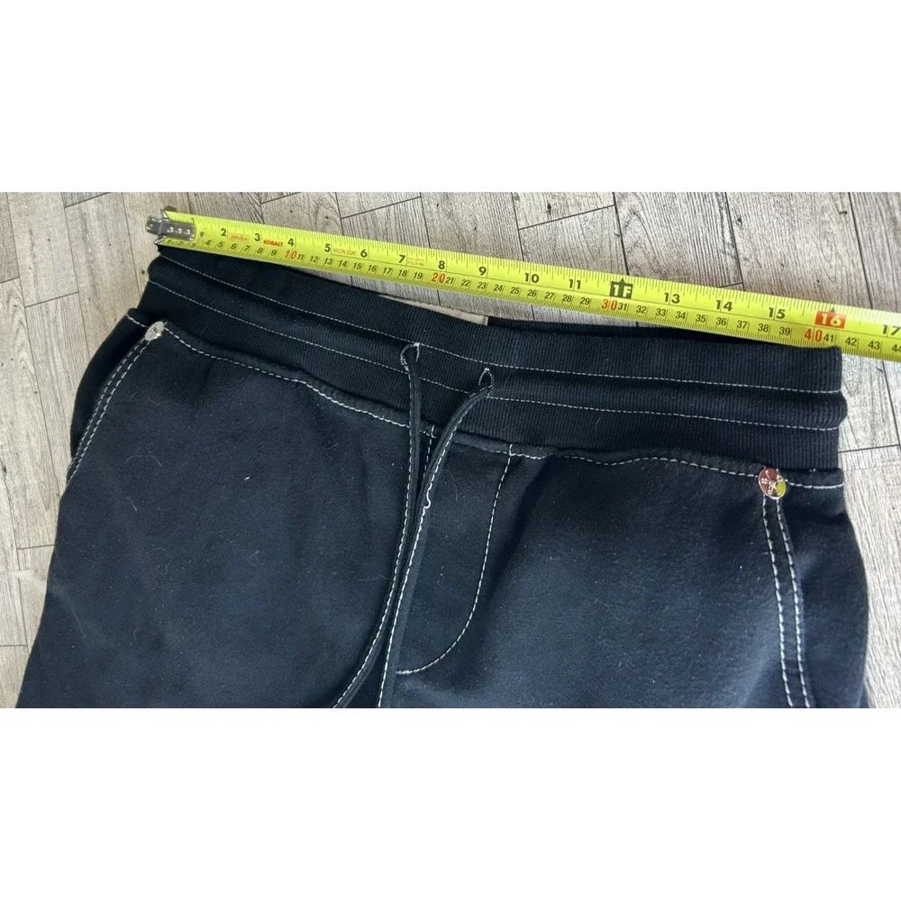 True Religion Sweatpants MEDIUM Black White Big T Contrast Stitch Joggers Y2K